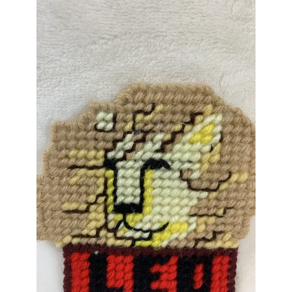 Vintage Leo Horoscope‎ Sign Lion Handmade Needlepoint Plastic Canvas Magnet OOAK